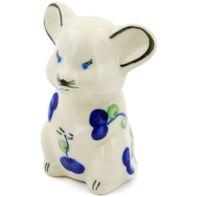 Polish Pottery Mouse Figurine 3&quot; Blue Poppies