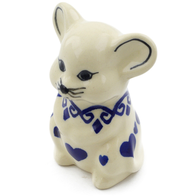 Polish Pottery Mouse Figurine 3&quot; Blue Valentine
