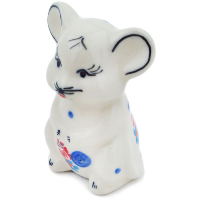 Polish Pottery Mouse Figurine 3&quot; Dancing Flowers UNIKAT