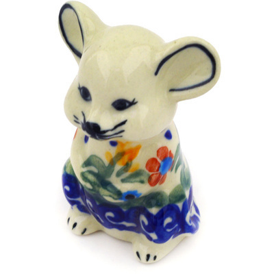 Polish Pottery Mouse Figurine 3&quot; Spring Flowers