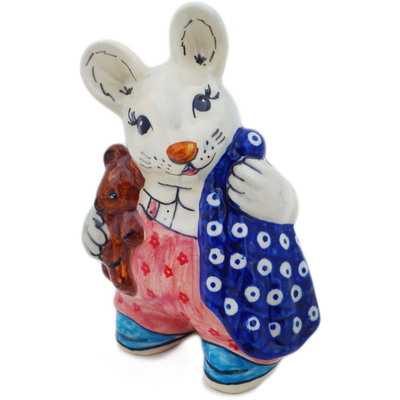 Polish Pottery Mouse Figurine 5&quot; Blue Eye Sweetness