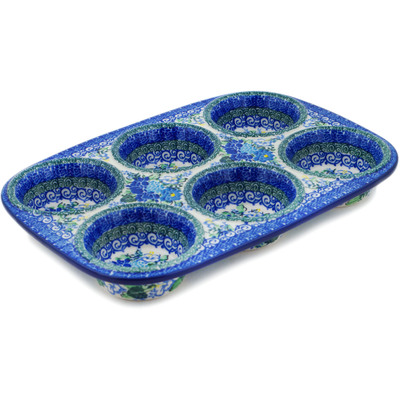 Polish Pottery Muffin Pan 11&quot; Country Blossoms UNIKAT