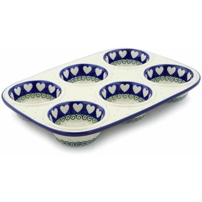 Polish Pottery Muffin Pan 11&quot; Light Hearted