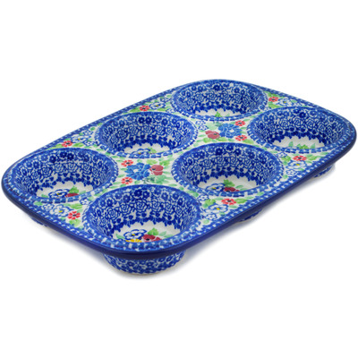 Polish Pottery Muffin Pan 11&quot; Patio Views UNIKAT