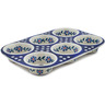 Polish Pottery Muffin Pan 13&quot; Peacock Forget-me-not