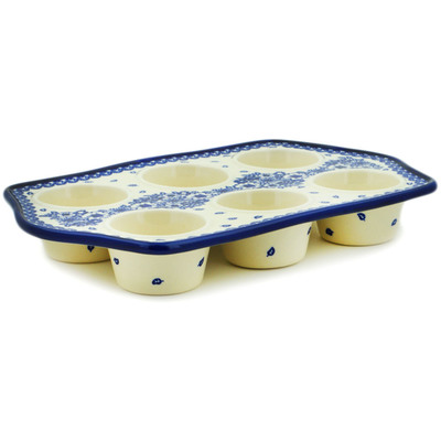 Polish Pottery Muffin Pan 14&quot; Heavenly Azure Wreath