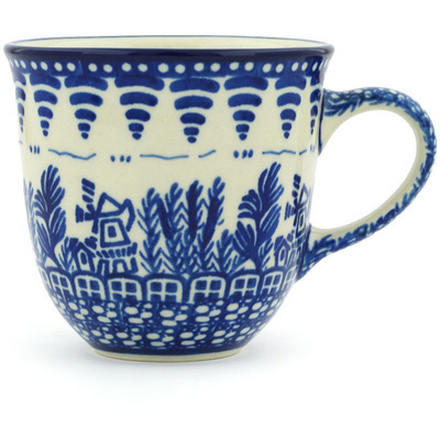 Polish Pottery Mug 10 oz Blue Cottage UNIKAT