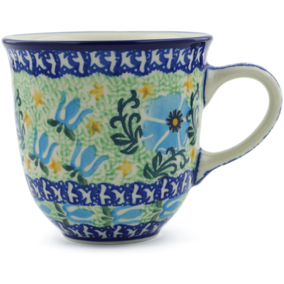 Polish Pottery Mug 10 oz Blue Pansy Garden UNIKAT