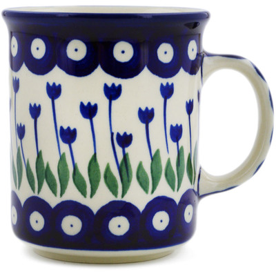 Polish Pottery Mug 10 oz Blue Tulip Peacock