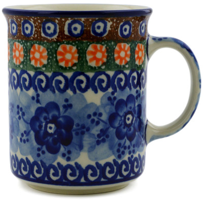 Polish Pottery Mug 10 oz Dancing Blue Poppies UNIKAT