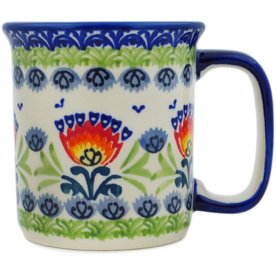 Polish Pottery Mug 10 oz Flower Flames UNIKAT