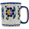 Polish Pottery Mug 10 oz Orange And Blue Flower