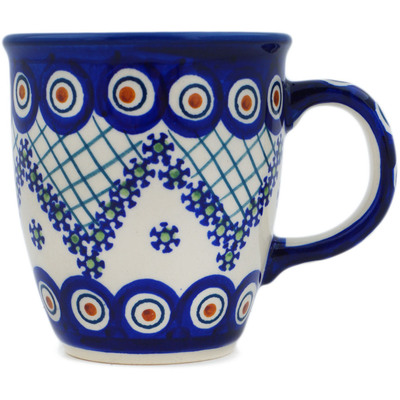 Polish Pottery Mug 10 oz Peacock Lattice UNIKAT