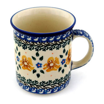 Polish Pottery Mug 10 oz Sea Fall Yellow Flowers