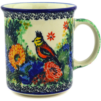 Polish Pottery Mug 10 oz Woodpecker Wreath UNIKAT