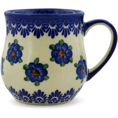 Polish Pottery Mug 11 oz Blue Flower Halo UNIKAT
