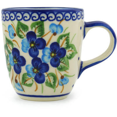 Polish Pottery Mug 11 oz Blue Pansy