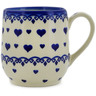 Polish Pottery Mug 11 oz Blue Valentine Hearts