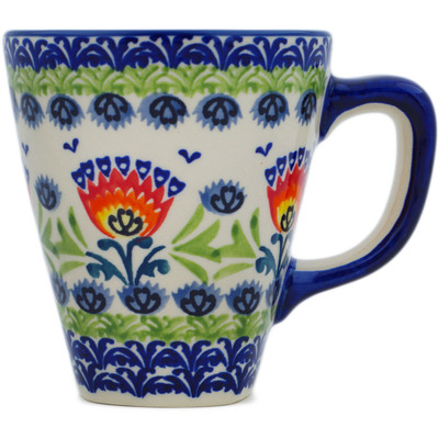 Polish Pottery Mug 11 oz Flower Flames UNIKAT