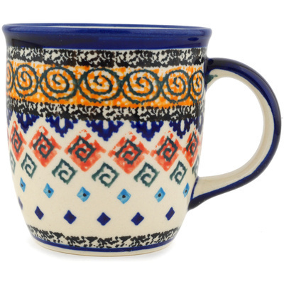Polish Pottery Mug 12 oz Aztec Swirls UNIKAT