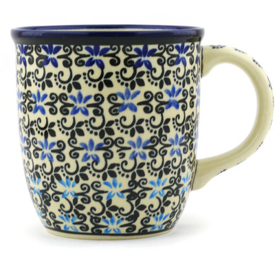 Polish Pottery Mug 12 oz Black And Blue Lace
