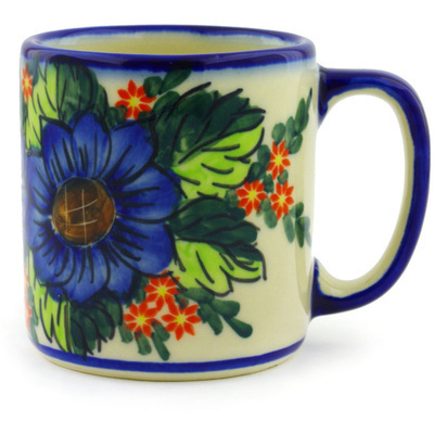 Polish Pottery Mug 12 oz Blue Bouquet UNIKAT