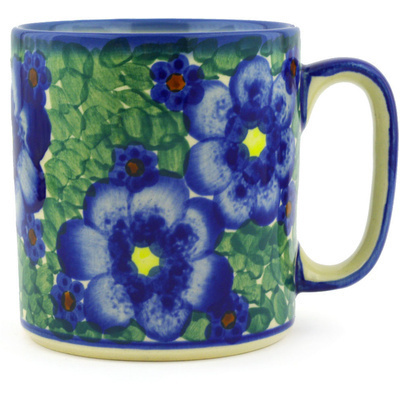 Polish Pottery Mug 12 oz Blue Daisies UNIKAT
