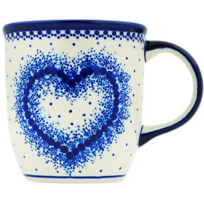 Polish Pottery Mug 12 oz Blue Lace Heart