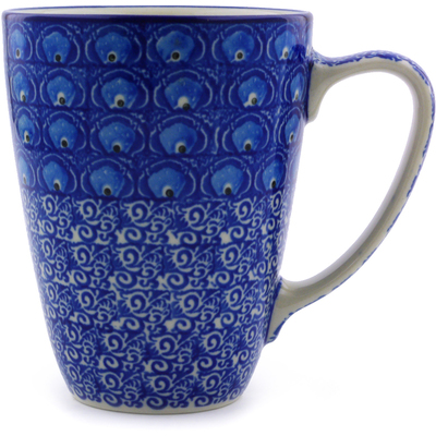 Polish Pottery Mug 12 oz Blue Peacock