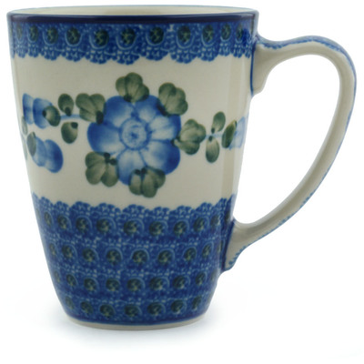 Polish Pottery Mug 12 oz Blue Poppies