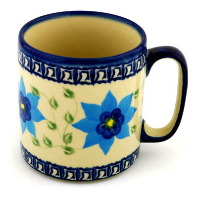 Polish Pottery Mug 12 oz Blue Starflower