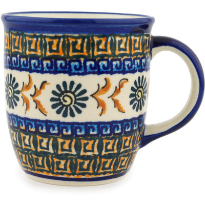 Polish Pottery Mug 12 oz Brown Floral Mosaic UNIKAT