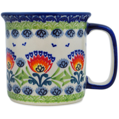 Polish Pottery Mug 12 oz Flower Flames UNIKAT