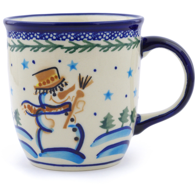 Polish Pottery Mug 12 oz Friendly Snowmen