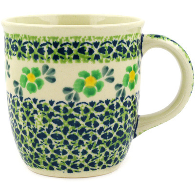 Polish Pottery Mug 12 oz Lime Flowers