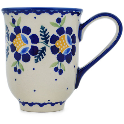 Polish Pottery Mug 12 oz Orange And Blue Flower