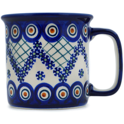 Polish Pottery Mug 12 oz Peacock Lattice UNIKAT