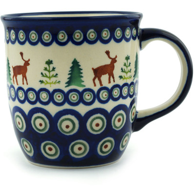 Polish Pottery Mug 12 oz Reindeer In The Pines