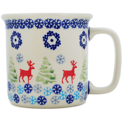 Polish Pottery Mug 12 oz Ring Around The Reindeer