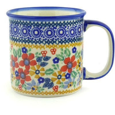 Polish Pottery Mug 12 oz Ruby Bouquet UNIKAT