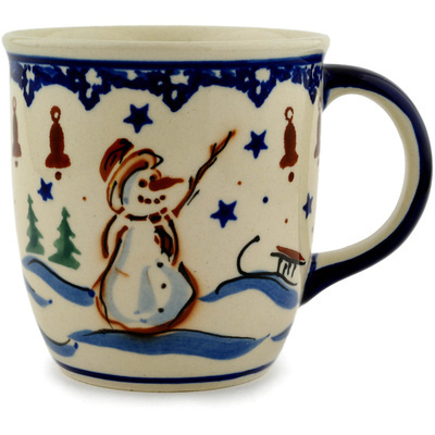 Polish Pottery Mug 12 oz Winter Snowman