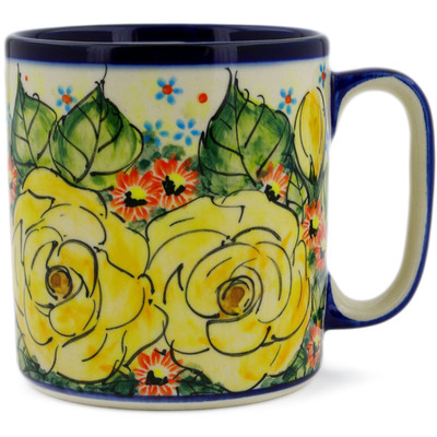 Polish Pottery Mug 12 oz Yellow Blooming Rose UNIKAT