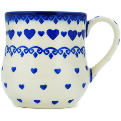 Polish Pottery Mug 13 oz Blue Valentine Hearts