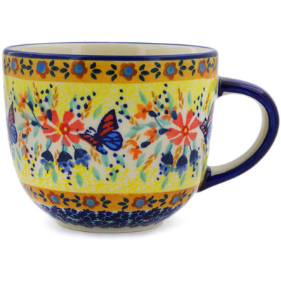 Polish Pottery Mug 13 oz Butterfly Summer Garden UNIKAT