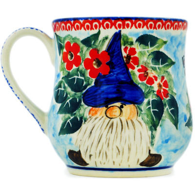 Polish Pottery Mug 13 oz Garden Gnome UNIKAT