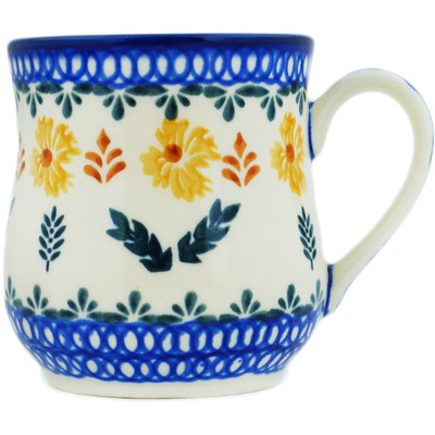 Polish Pottery Mug 13 oz Golden Flower Garden