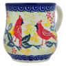 Polish Pottery Mug 13 oz Lovely Cardinals UNIKAT
