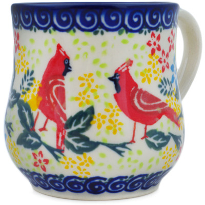 Polish Pottery Mug 13 oz Lovely Cardinals UNIKAT