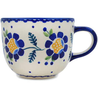 Polish Pottery Mug 13 oz Orange And Blue Flower