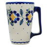 Polish Pottery Mug 13 oz Orange And Blue Flower